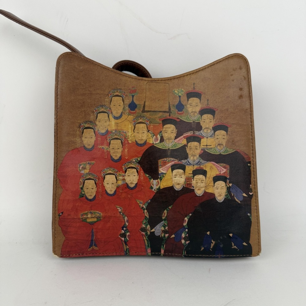 Chinese Art Handbag Purse Womens Brown Crossbody Printed Graphic School People